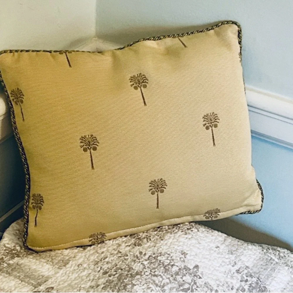 Vintage Ethan Allen Palm Trees Coconuts Embroidered Decorative Throw Pillow